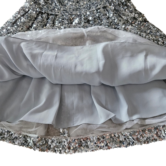 Sachin + Babi Quinn Silver Metallic Sequins Mini Dress 4 Party Glittery Shimmery - Picture 13 of 16